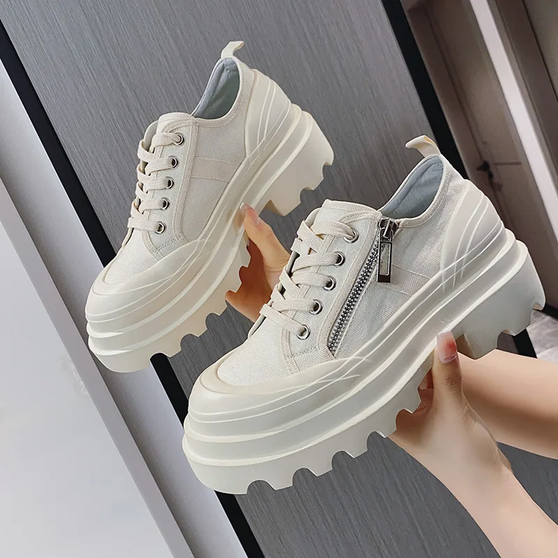 New Korean Chunky Sneakers Women Shoes Wedge Heel Platform White Shoes Casual Popular Comforable Summer Autumn Vulcanized Shoes