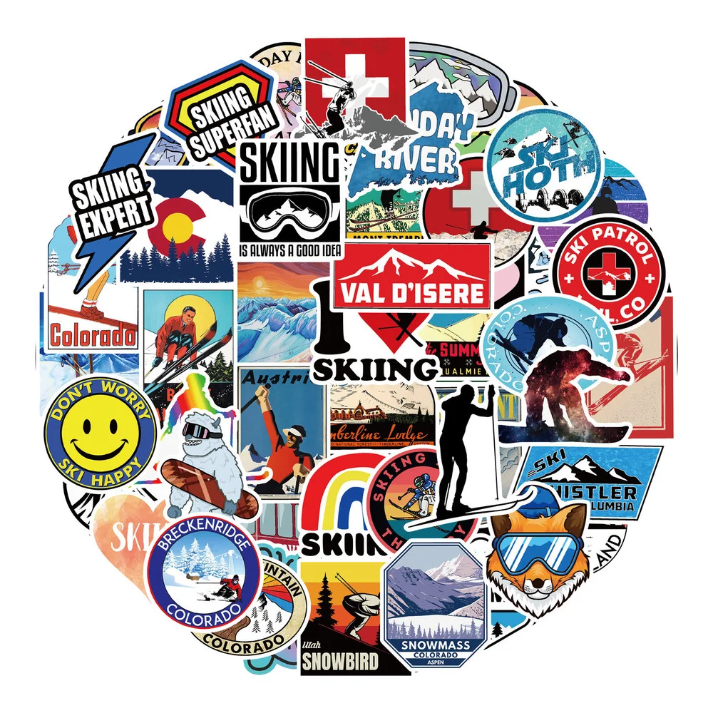 Cartoon stickers Graffiti stickers 10/50Pcs Winter Skiing Snow Mountain Penguin Graffiti Stickers for Luggage Laptop Skateboard Refrigerator Ski Car