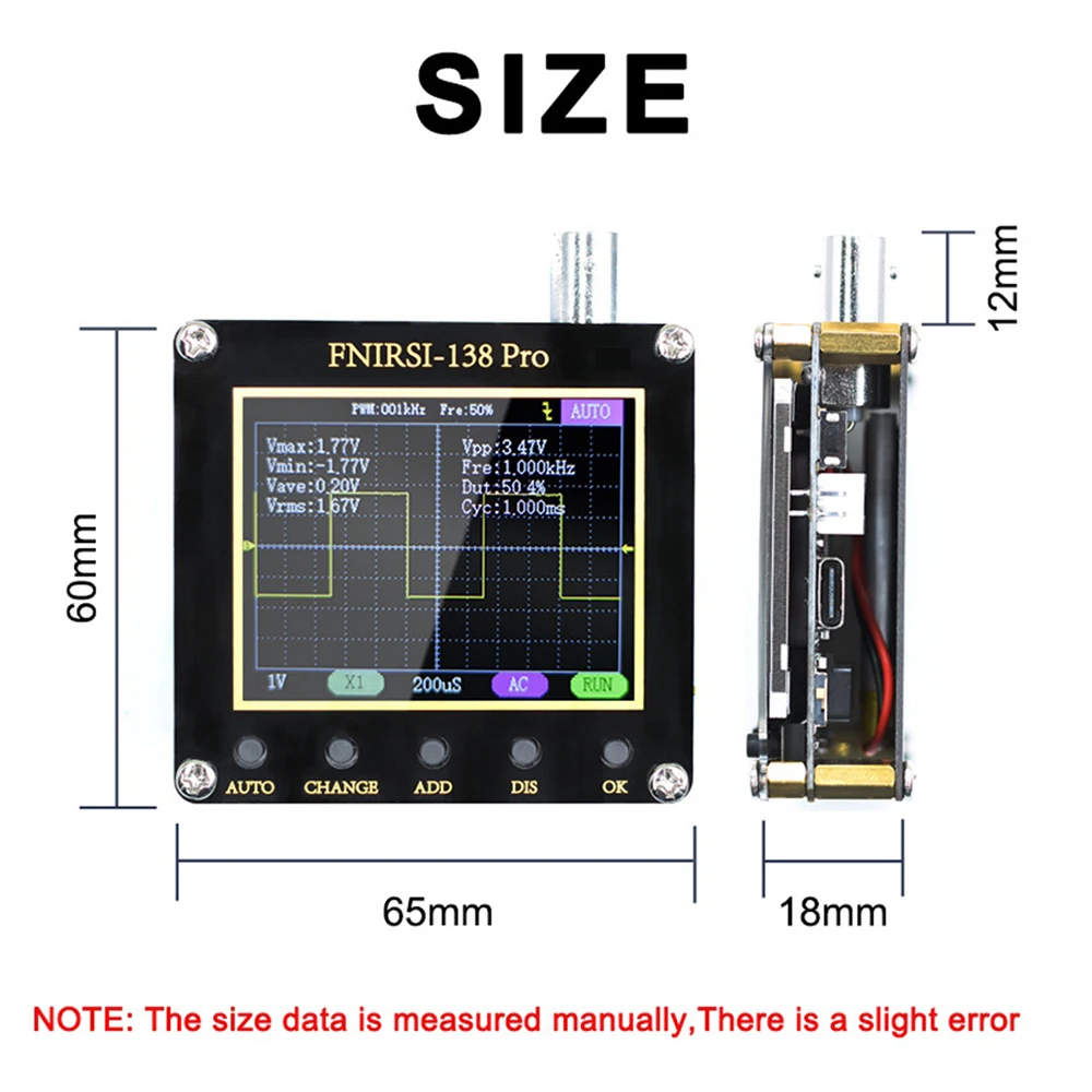 Digital Oscilloscope FNIRSI 138 PRO Handheld Oscilloscope Digital 2.5MSa/s 200KHz Analog Bandwidth Support AUTO 80Khz PWM