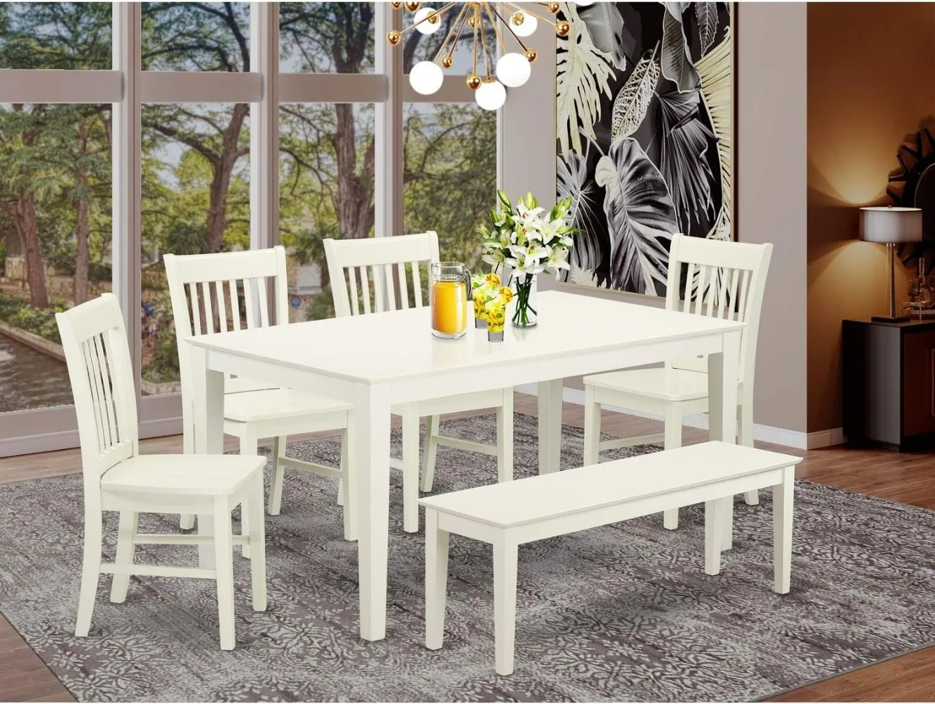 Description Picture 2 of itemCapri Modern Set Contains a Rectangle Wooden Table and 4 Dining Chairs with a Bench for enhancing your elegant kitchen area