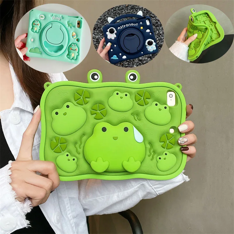 

Telescopic Stand Tablet Case for iPad Mini 6 Air 1 2 3 4 5 10.5 10.9 10.2 Pro 11 9.7 Funda Kids Cover Cartoon Frog Silicon Funda