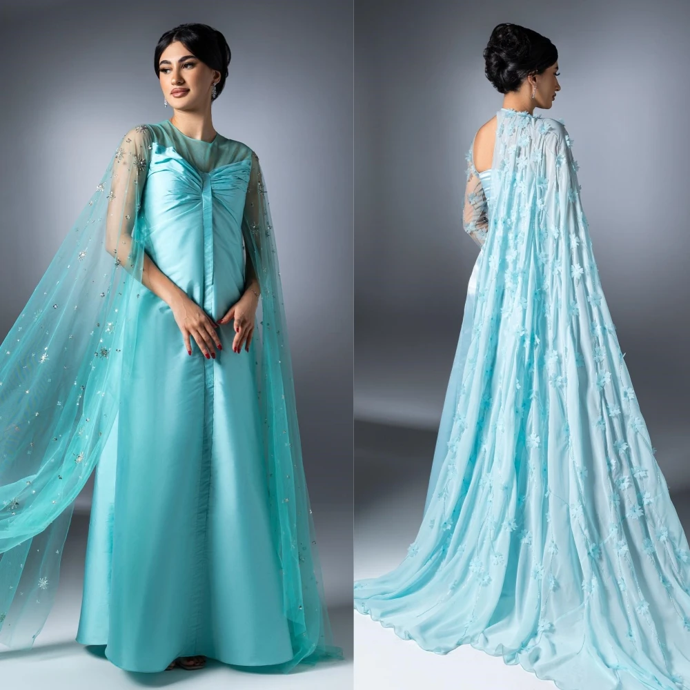 Jiayigong  Satin Beading Draped Pleat  A-line O-Neck Bespoke Occasion Gown Long Dresses