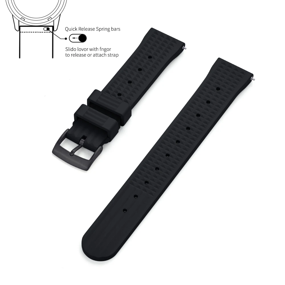 Premium Grade Waffle Design Quick Release Fluoro Rubber Watch Strap