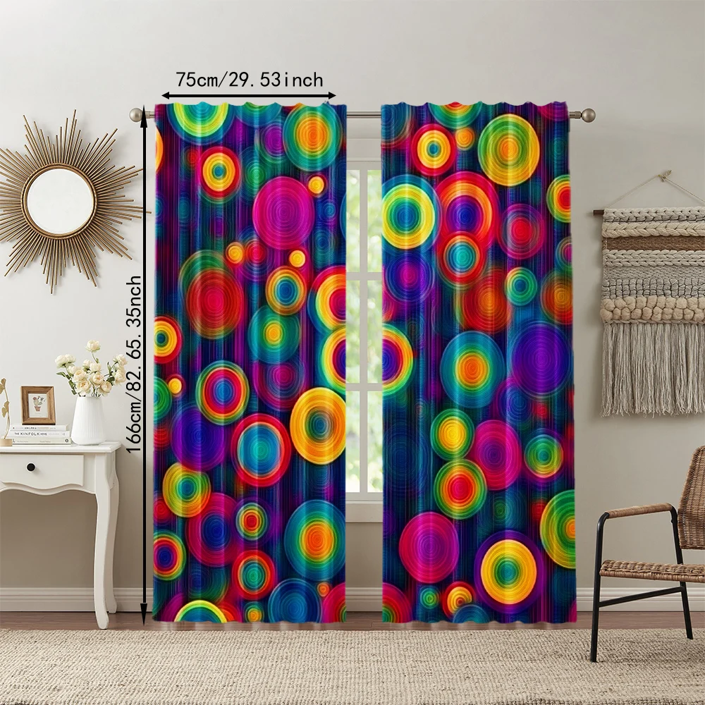 2Pcs Boho Chic Geometric Window Curtain Rod Pocket Polyester Material Drapes For Bedroom And Various Rooms Contemporary Style 3