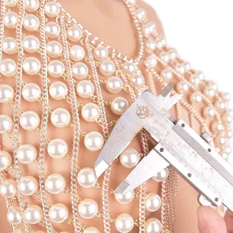 European American Accessories Women Body Chain Fashion Sexy Clothing Jewelry Nightclub Bar Pearl Tassel Personalized Chest Chain