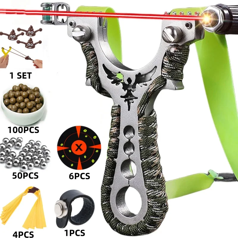 

Laser Stainless Steel Slingshot Metal Flat Rubber Band High-precision Slingsshot Outdoor Fast Pressure Children's toy slingshot