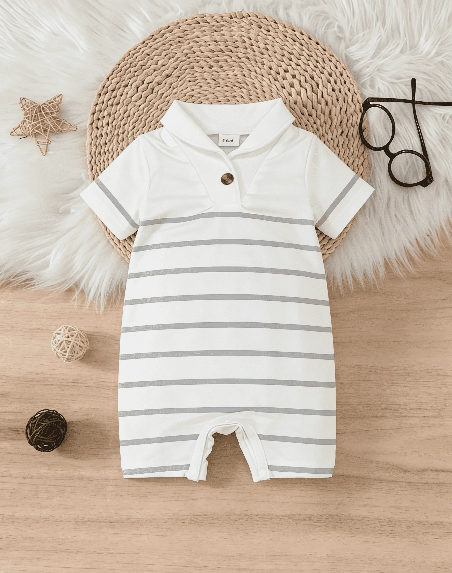 Sommer-Kurzoverall für Babys, gestreift/marineblau, ärmelloser Overall mit Polokragen, lässiges einteiliges Outfit für Kleinkinder, 0–24 Monate
