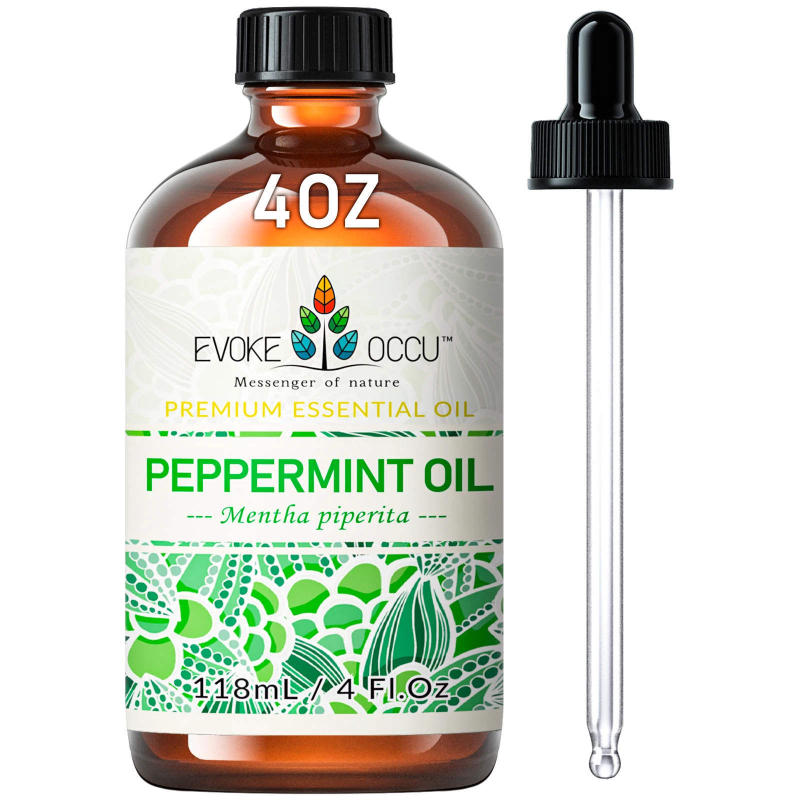 EVOKE OCCU Peppermint Essential Oils, 118ML/4 Fl.Oz. Premium Plant Oil for Diffuser, Hair, Massage, Skin, Candle Soap Making, 1