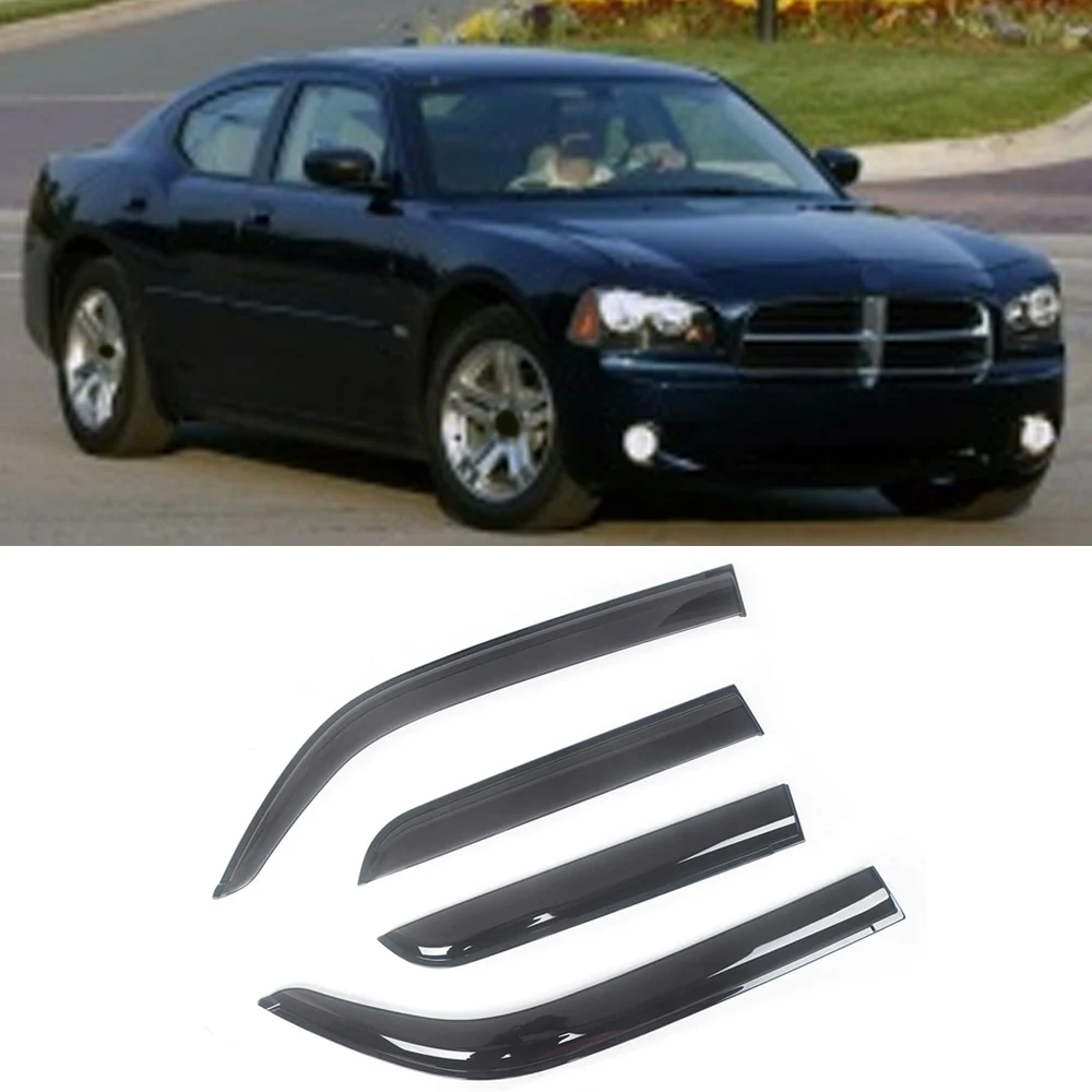 For Dodge Charger 2006- Auto Side Window Wind Deflectors Visors Black Rain Guard Door Visor Vent Shades Dark Smoke Ventvisor