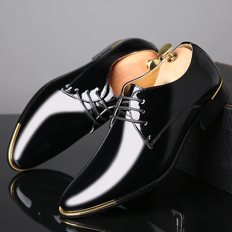 

Shoe 38-48 Luxury Male Wedding Oxford Man Italian Shoes Size Patent Black White Dress Quality Soft Leather Formal Men's