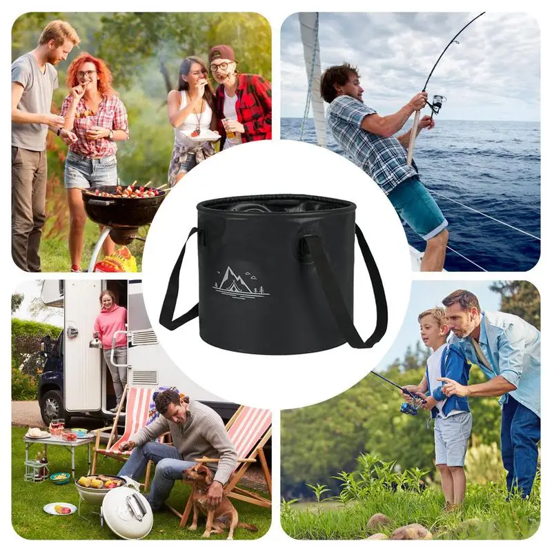 Foldable Bucket Folding Camp Wash Basin With Handle 20L Portable Fish Bucket Multifunctional Water Storage Container For Camping