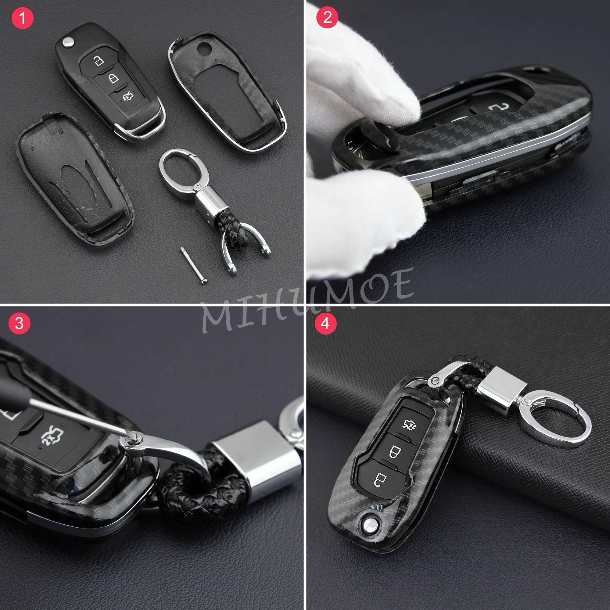 For Ford Ecosport F150 F250 Ranger XL Maverick Car Flip Key Fob Chain Cover Case - Foto 8