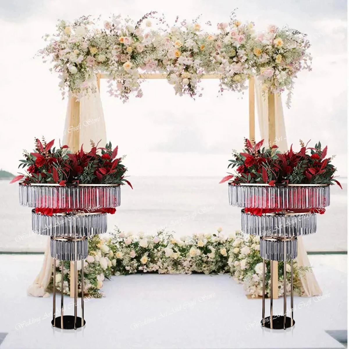

2pcs)90cm to 140cm)Wedding Decoration walkway pillar Flower Stand acrylic Vase Column Flower display Stand wedding stage back