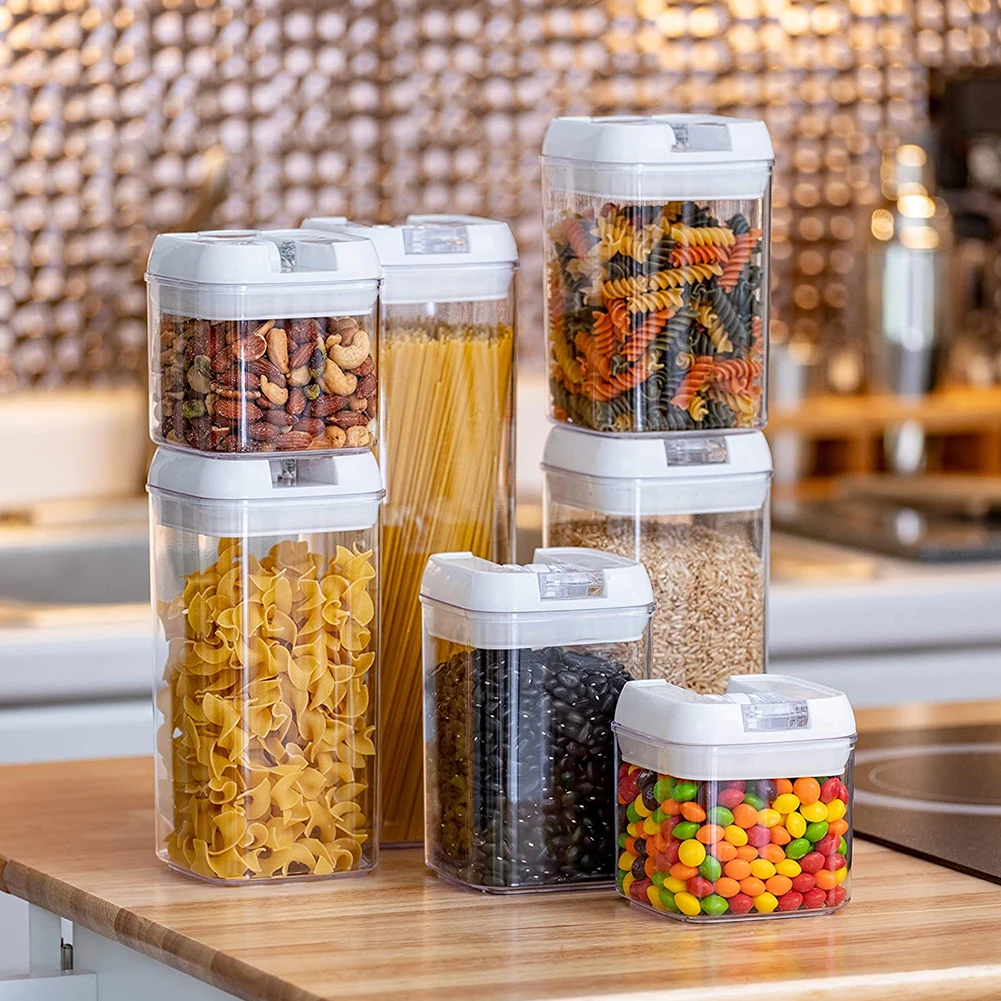 【Lifeideas】7Pcs Airtight Food Storage Containers with Clasp Lids Plastic Clear Jars with Easy Lock Lid Kitchen Pantry Organize