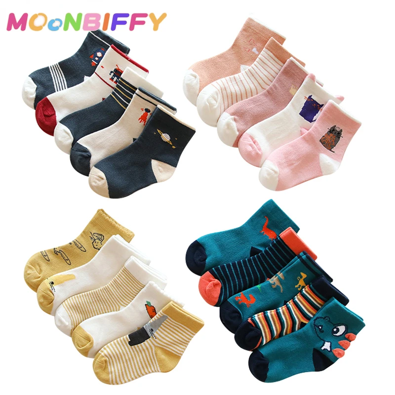 

Детские хлопковые носки 5 парт/Лот, теплые осенне-зимние носки для маленьких мальчиков и девочек с мультяшным рисунком, Комплект детских полосатых гольфов, носки для малышей