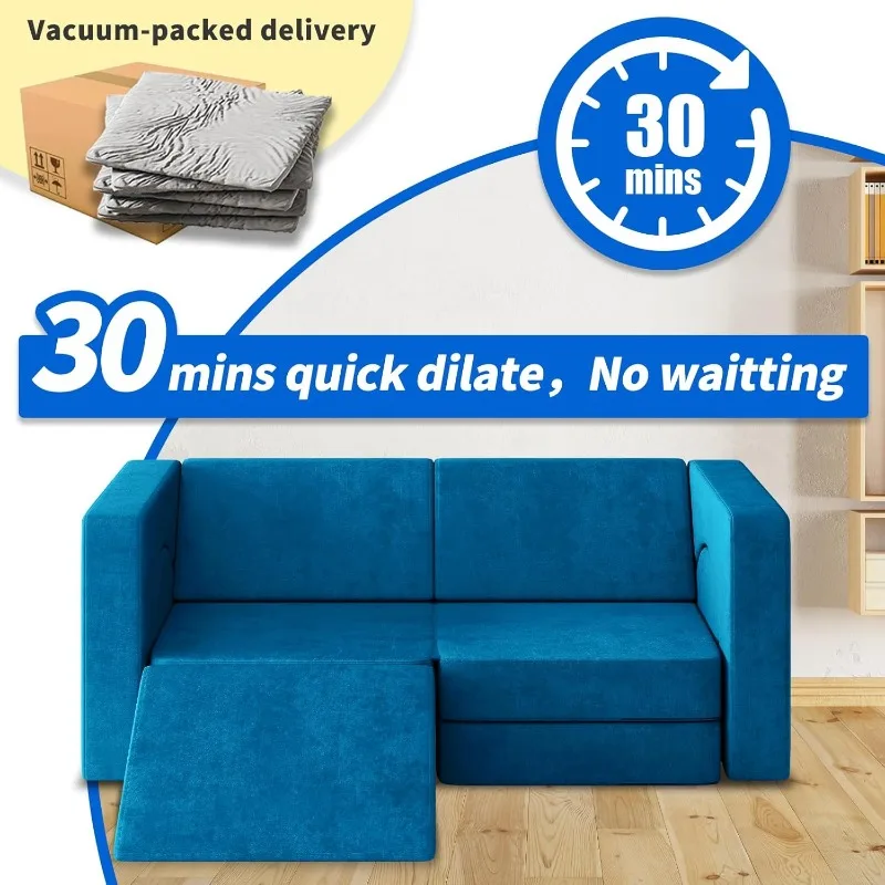 10PCS Modular Kids Play Couch 10 in 1 Toddler Couch for Playing, Creativing Sleeping, Indoor Kids Sofa for Boys and Girls (Blue) 3
