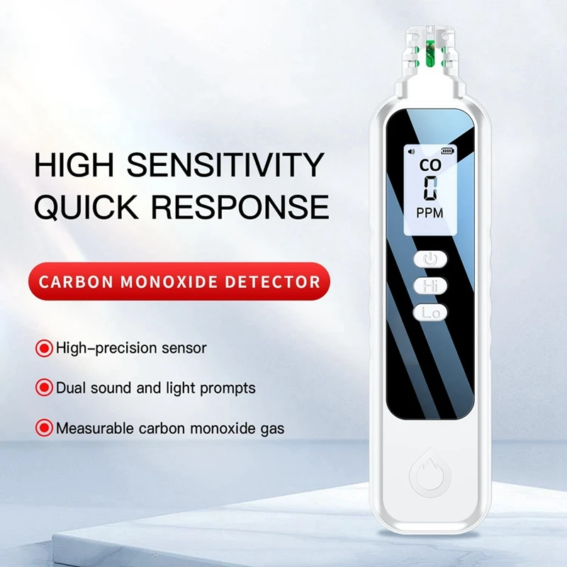 Portable Carbon Monoxide Detectors For Travel, LCD Display Handheld CO Detector With 2 AAA Batteries Powered, (White) Durable