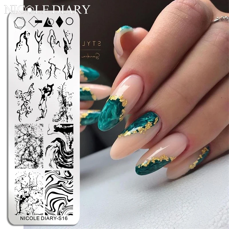 NICOLE DIARY Marble Blooming Stamping Plates Artistics for Nails Nail Polish Templates Coconut Tree Stencil Stampi | Красота и