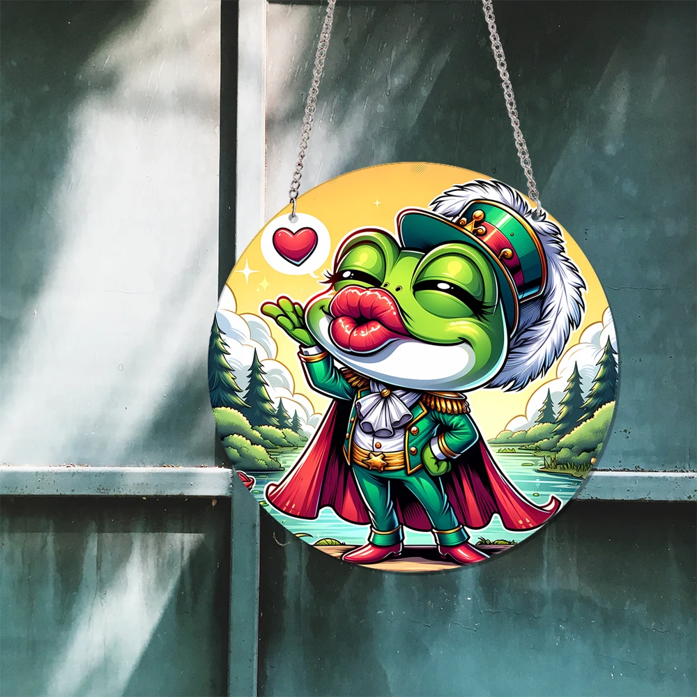 1 pc cartoon Frog prince Acrylic Plastic Suncatcher Window Hanging Print Acrylic Discs Glass Pattern Kids Room Decor