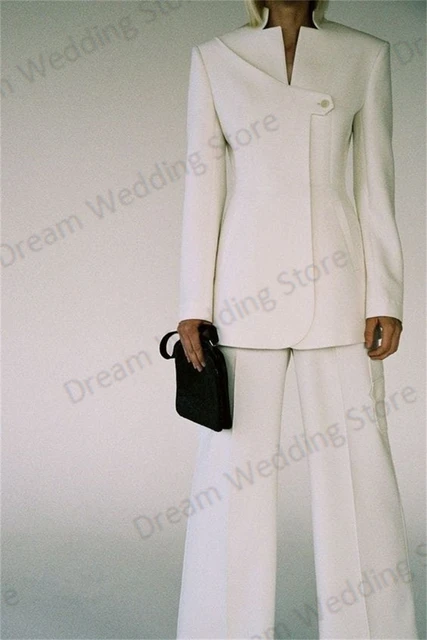 Plus Size Women Suit Pants Set 2 Piece Blazer White Wedding Tuxedos Formal  Office Lady Jacket Coat Trousers Tailored Made - AliExpress