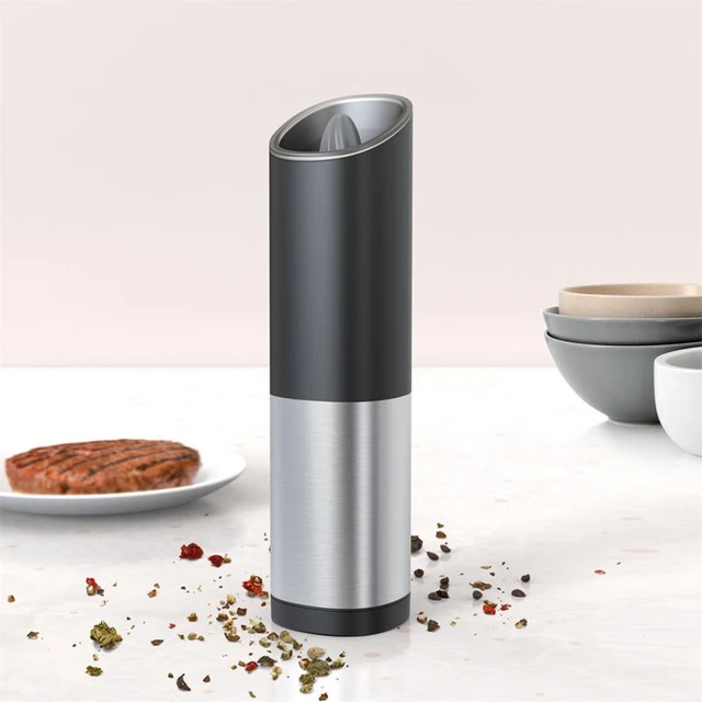 Automatic Gravity Salt and Pepper Grinder Set, Electric Ceramic Core Mills  Shaker, Black and White