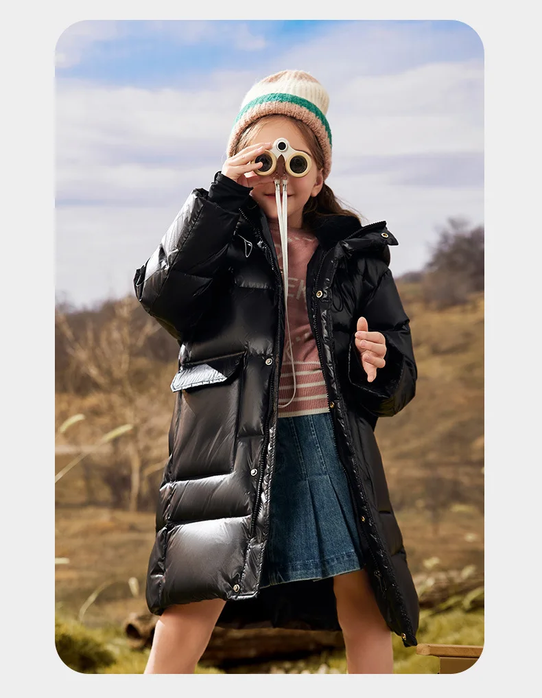 Olekid 2024 Winter Kinder Daunen jacke für Mädchen dicke warme wasserdichte lange Teenager-Mädchen Outwear Mantel 5-16 Jahre Kinder Parka – Detail 6