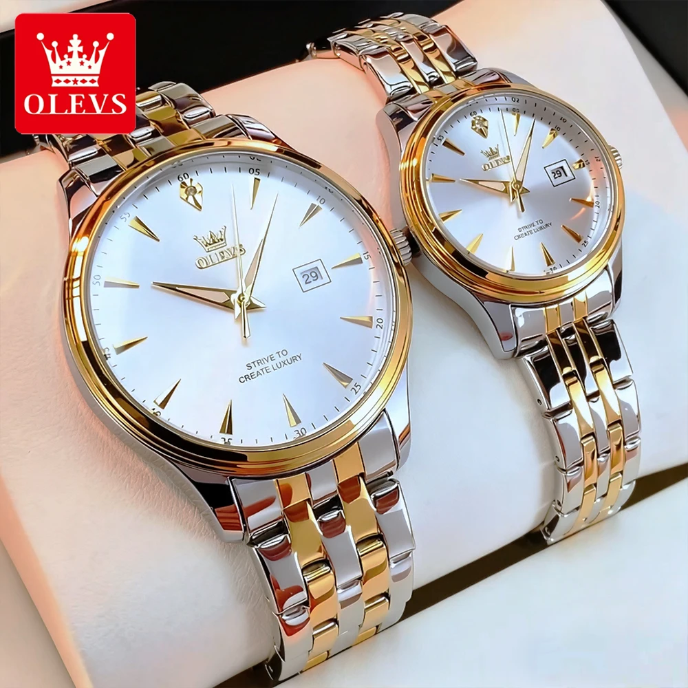 OLEVS couple's watches simple ordinary elegant stainless steel original brand quartz wristwatch for water-resistant lovers man and...