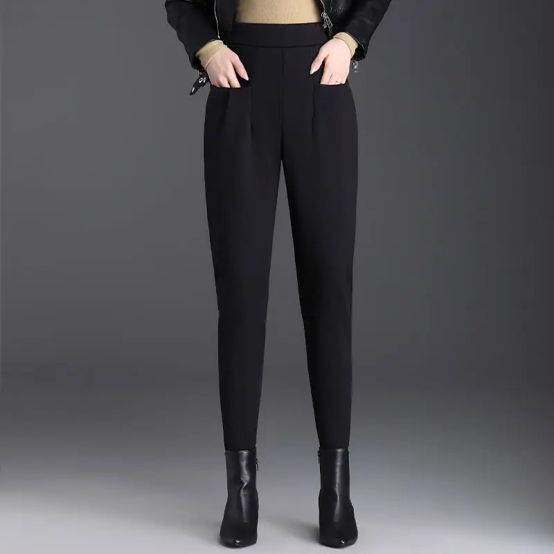 

Nine Point Trousers Casual Women Suit Pants 2024 Summer Fashion High Waist Harem Pants Female Casual Style Pocket Thin L279