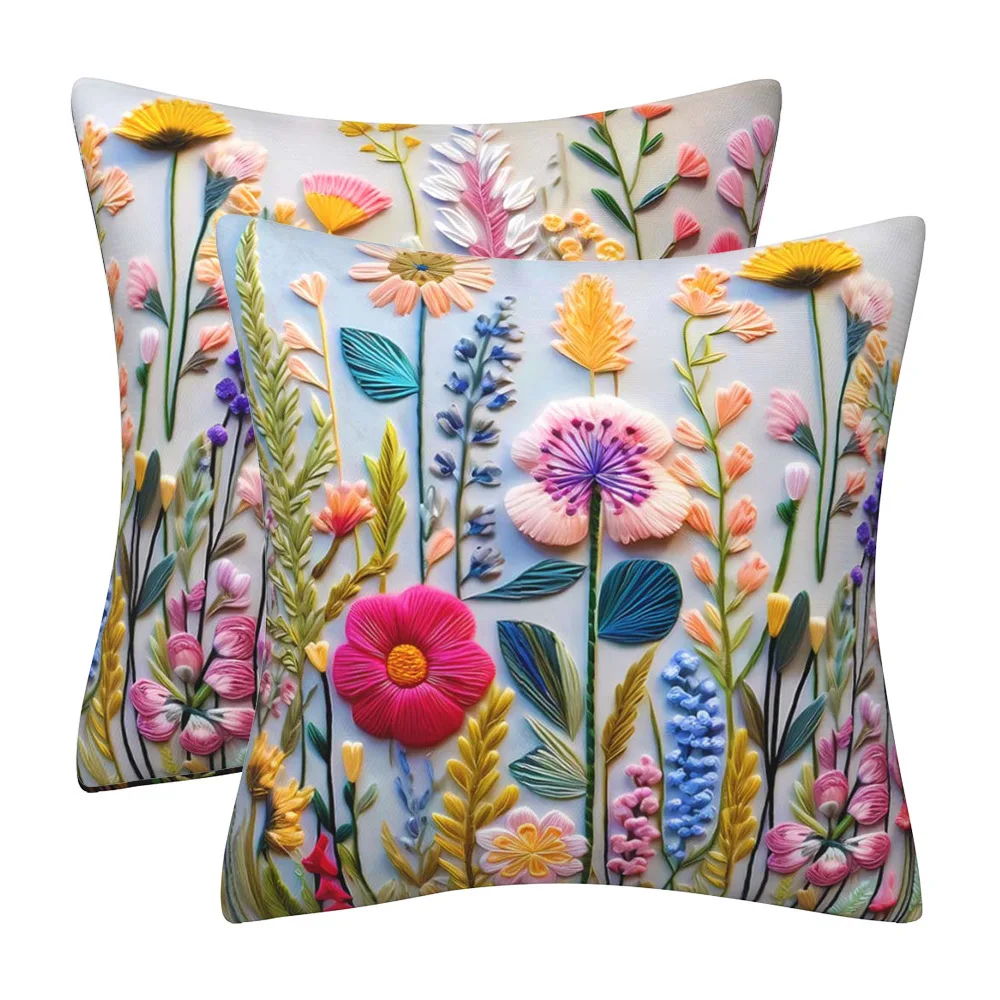 Moderne 3D-gestickte Blumen-Samt-Einseitige Kissenbezüge für Zuhause, Sofa, Bett, Dekokissenbezüge, Wohnzimmer, dekorativ