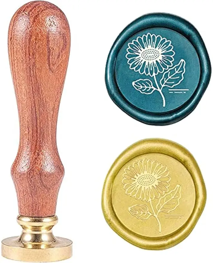 

1PC Sunflower Sealing Wax Stamps Flower Retro Stamp Wax Seal 25mm Removable Brass Heads for Wedding Party Invitations Wine