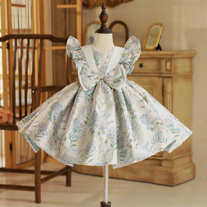 

High End Baby Baptism Flower Girl Dresses Kids Turkish Ball Gowns Spanish Children Birthday Party Dress for Easter Eid Christmas