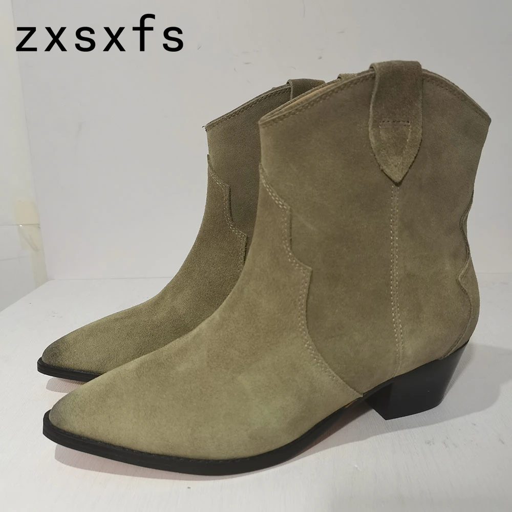 

Winter Classic Chelsea Boots For Woman Real Suede Pointy Toe Wedges Heel Ankle Boots Simple Comfortable Cowboy Boots Female