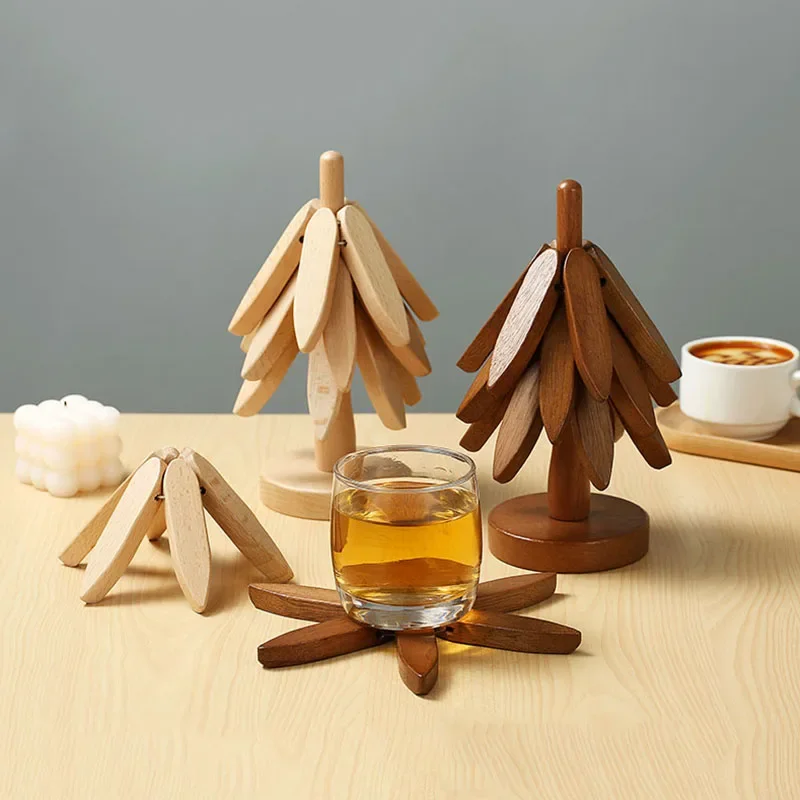 Description Picture 6 of item4PCS Tree Design Stand Wooden Trivets Decorative Anti Scald Heat Resistant Table Mat Coaster Wood Placemats Pot