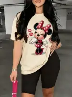 Minnie Mouse Women T Shirt Summer Men Short Sleeve Tee Loose Fit Casual Top Cute Cartoon Graphic Print Cotton Streetwear Fashion - Image 5