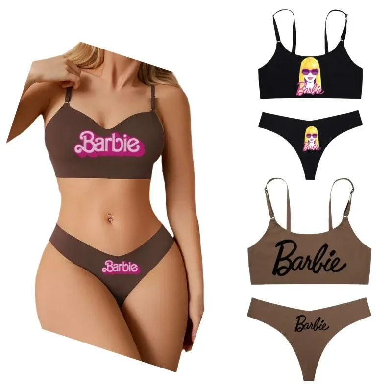 

Anime Barbie Underwear Cartoon Women's Sexy Breathable Sports Bra Thong 2-piece Set Cute Girls Comfortable and Soft Bra Y2K