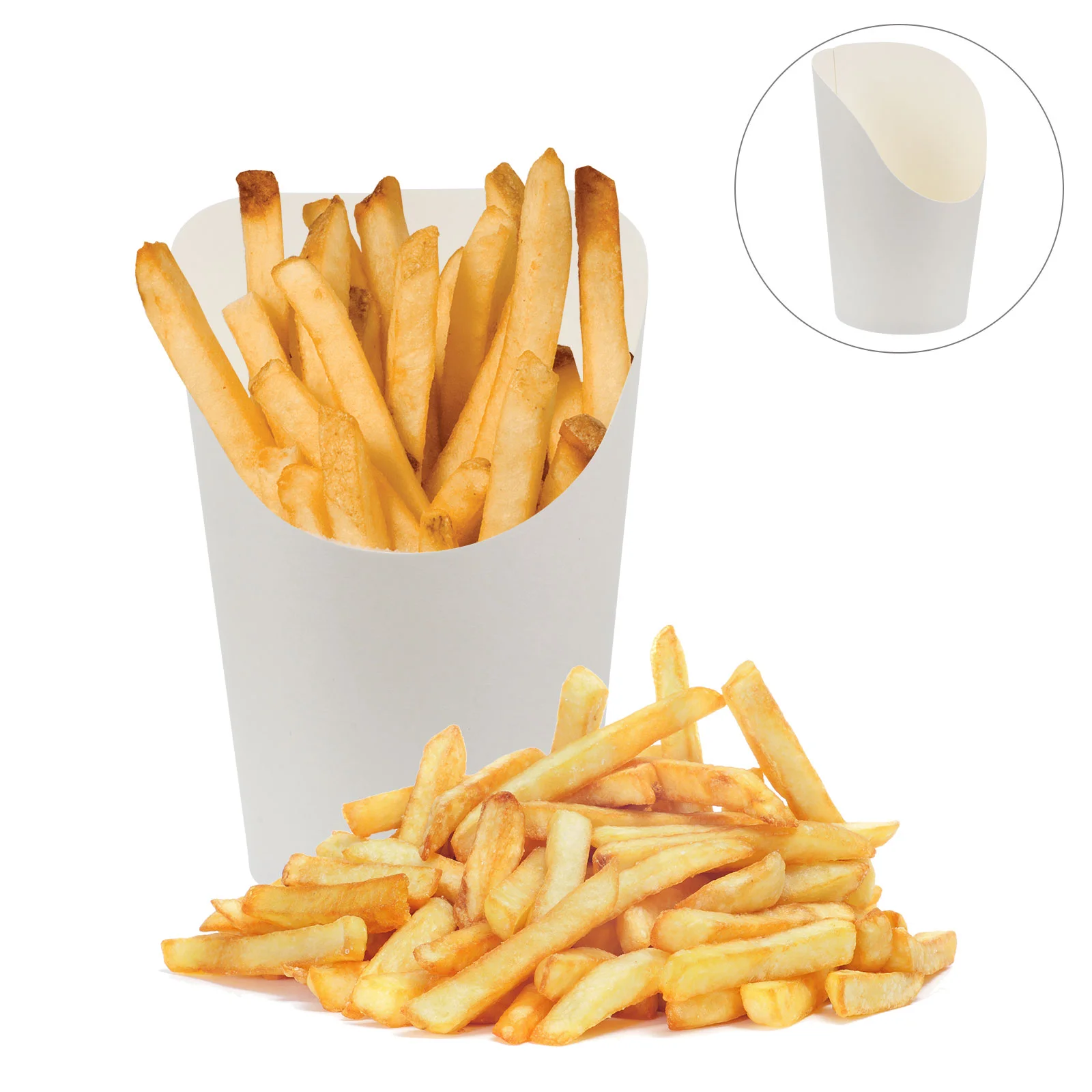 

50 Pcs Slanted Mouth Fries Cup Egg Waffle Ice Cream Box (small White Card Pieces) Paper Food Holder Popcorn Holders Snack Cups