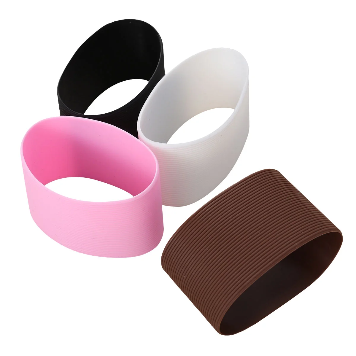 

4pcs Silicone Heat-resistant Cup Sleeve Protective Non-slip Water Glass Cover Reusable Sleeve for Bottle Mug (Black and Coffee