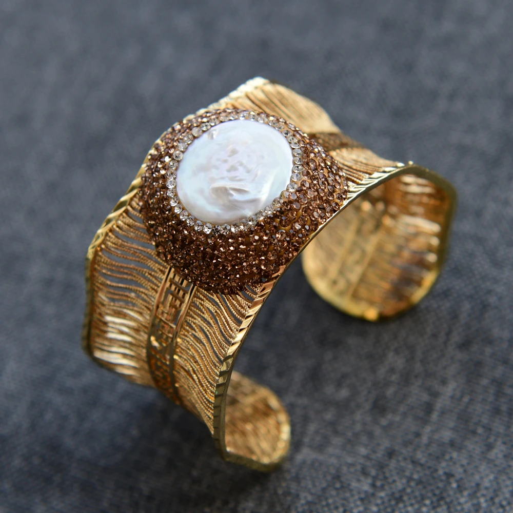 Traditional Gold-Plated Wire Drawing Point Diamond Pearl Bracelet