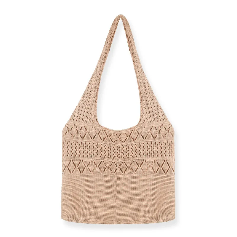 IMone Fashion Knitted Handbag for Women Korea Vintage Hook Flower Lightweight Shoulder Tote Bag Portable Woolen Women's Bag