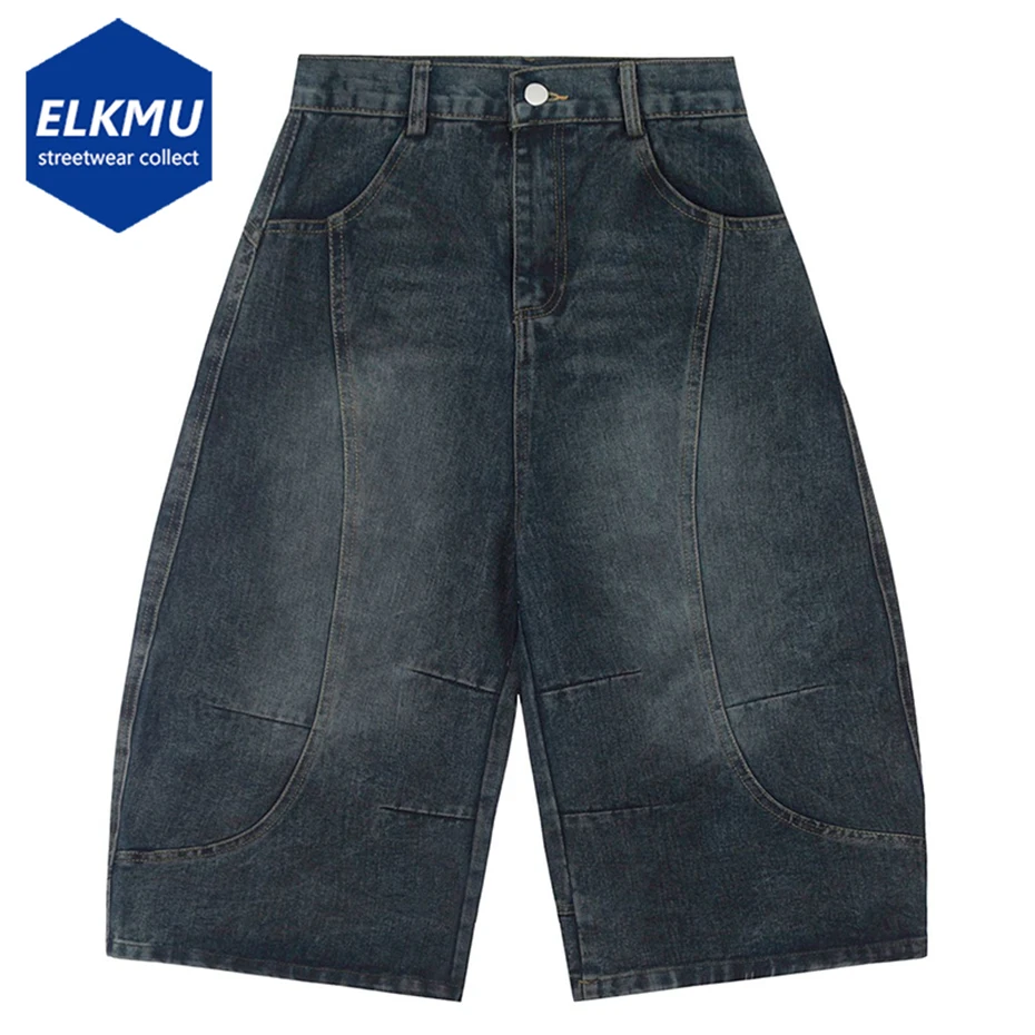 Men Summer Denim Shorts Loose Casual Jeans Shorts Streetwear Harajuku Oversized Hip Hop Black Blue for Male