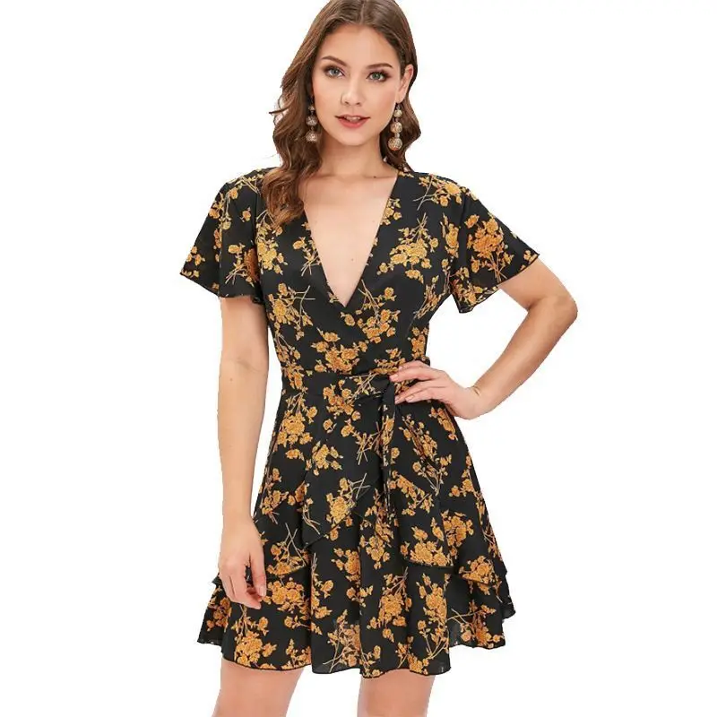 

European and American women's autumn new fashion floral print long sleeved dress