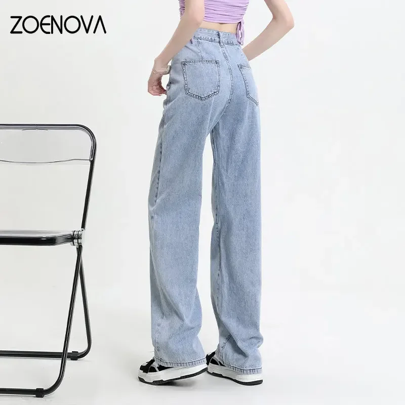 

ZOENOVA Hotsweet Y2K High Waist Slim Loose 2023 New Drape Mopping Pants Wide Leg Jeans Women's Straight Strecth Light Dark Blue