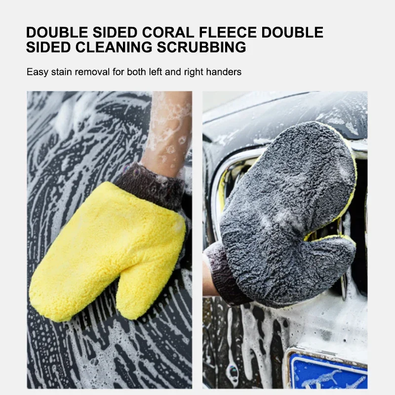 Car Wash Glove Double-Faced Coral Fleece Auto Cleaning Mitt Soft Gloves Window Door Glass Paint Auto Cleaner Care Products