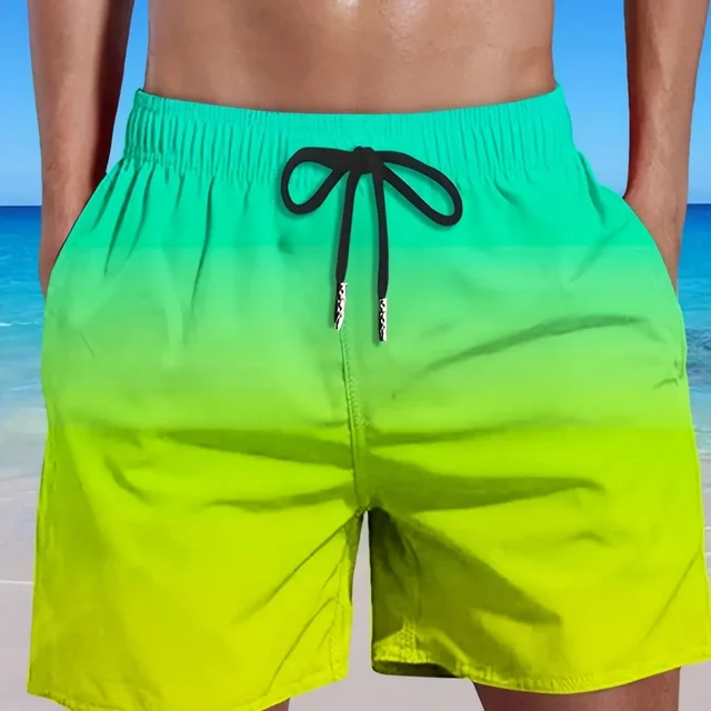Men's Plus Size Gradient Color Shorts Beach Pants Holiday Shorts Elastic Drawstring Sports Gym Short Pants Summer Beach Shorts 2