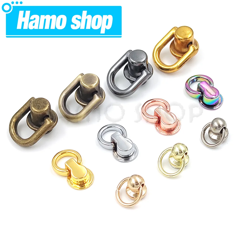 4pcs Metal Rotating Head Belt Ring Bag Screwback Clothes Buckle Ring Removable For Leathercraft Phone Case Hardware Accessories