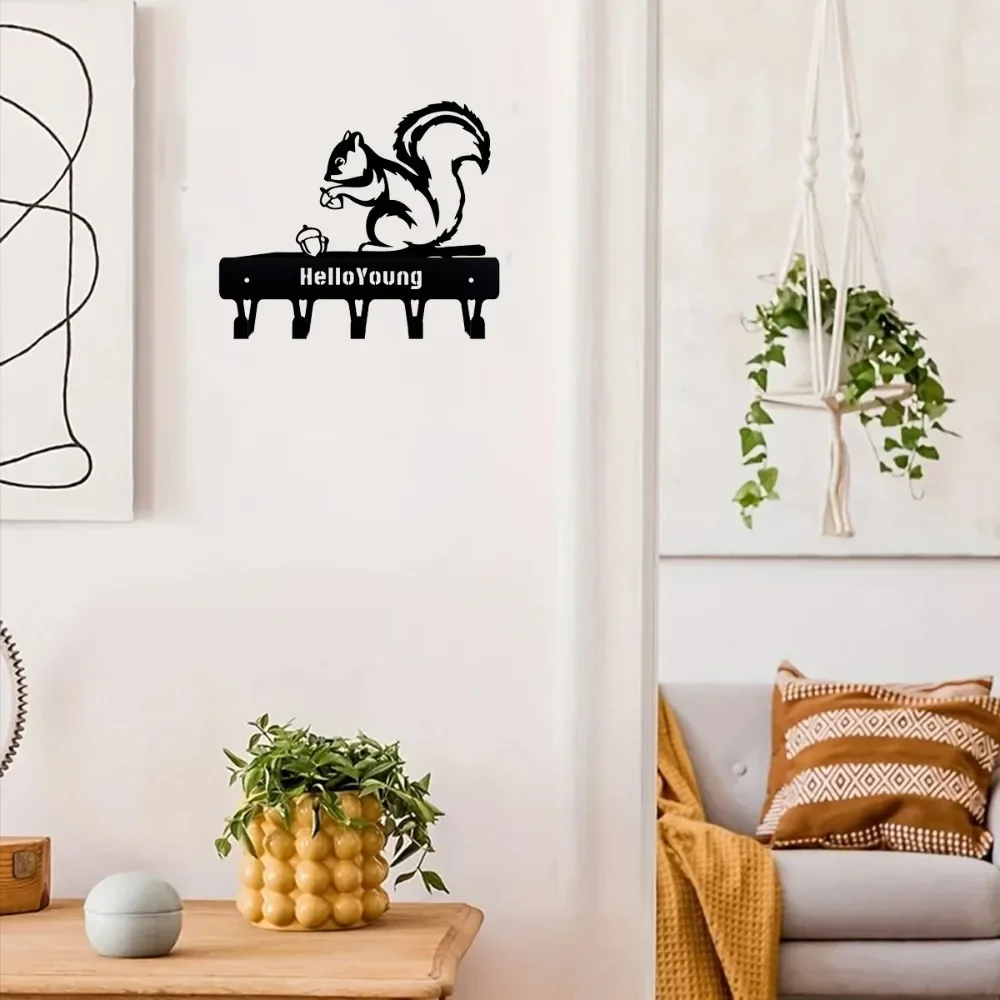 Hangers Wall Hook 1pc Squirrel Metal Key Holder Wall Hook Art Modeling Decorative Accessories Wall Mount Hook Keychain Crochet 3
