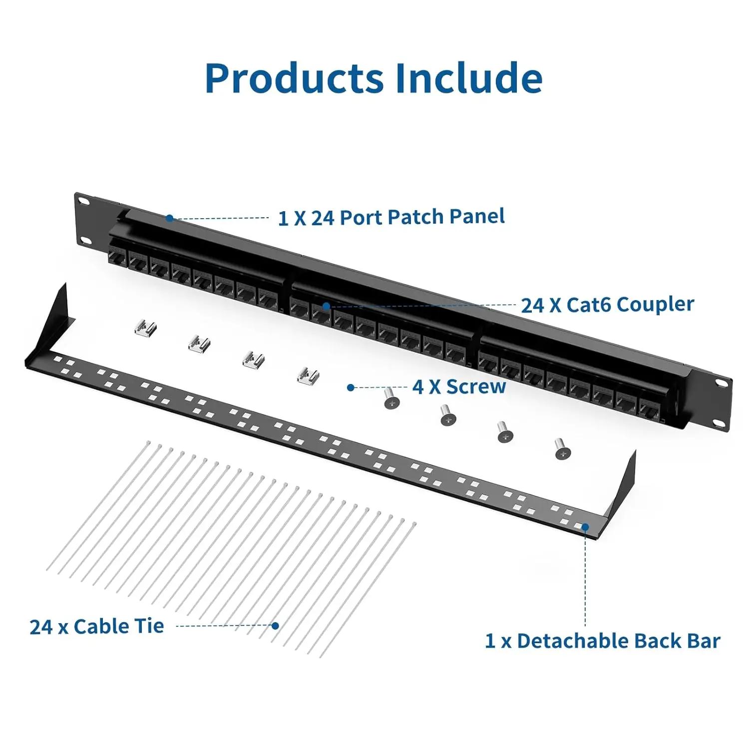 ZoeRax 24 Port Patch Panel with Inline RJ45 CAT6 Coupler Patch
