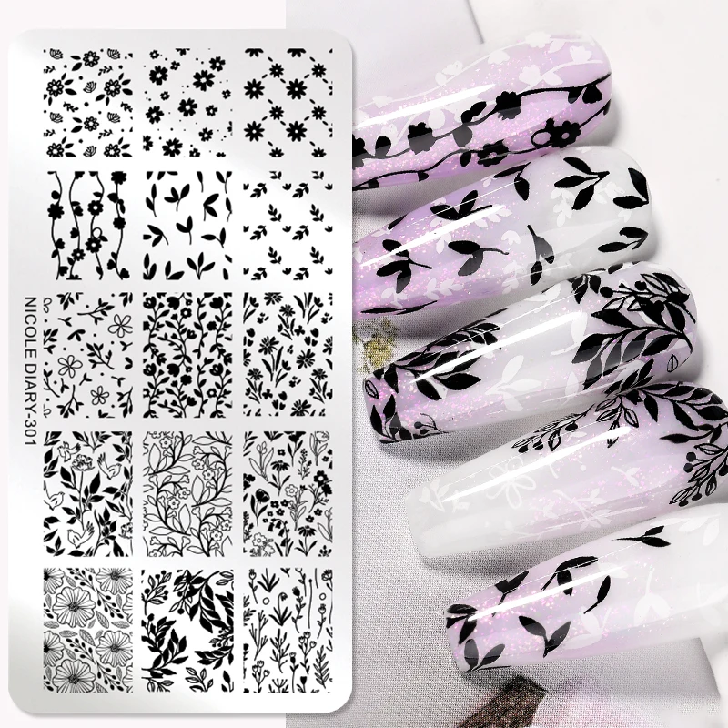 Nail Stamping Plates Floral Leaves Nail Stamping Plates Image Transfer Template Geometric Flower Stainless Steel Stencil Nail Art Tools