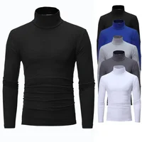 New Fashion Base Tee Shirt Men Slim Fit Knit High Neck Pullover Turtleneck Sweater Tops Shirt 1
