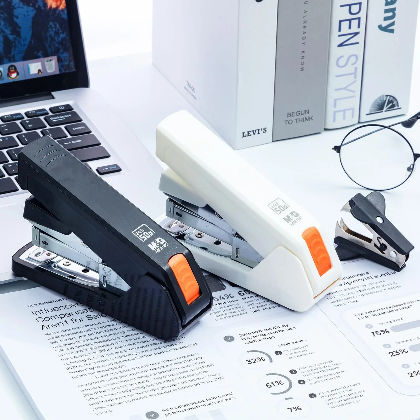 12# Desktop Stapler 50 Sheets Effort-Saving Portable Office Supplies Business-type Stapler Black/White push stapler hand stapler rotatable stapler metal stapler M&G